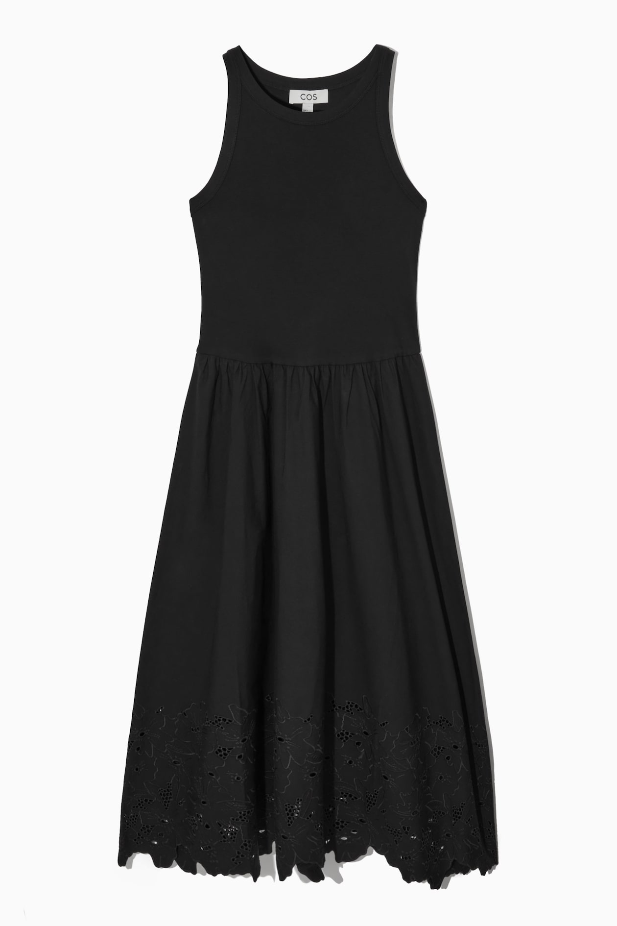 ROBE MIDI SANS MANCHES BRODERIE ANGLAISE - NOIR