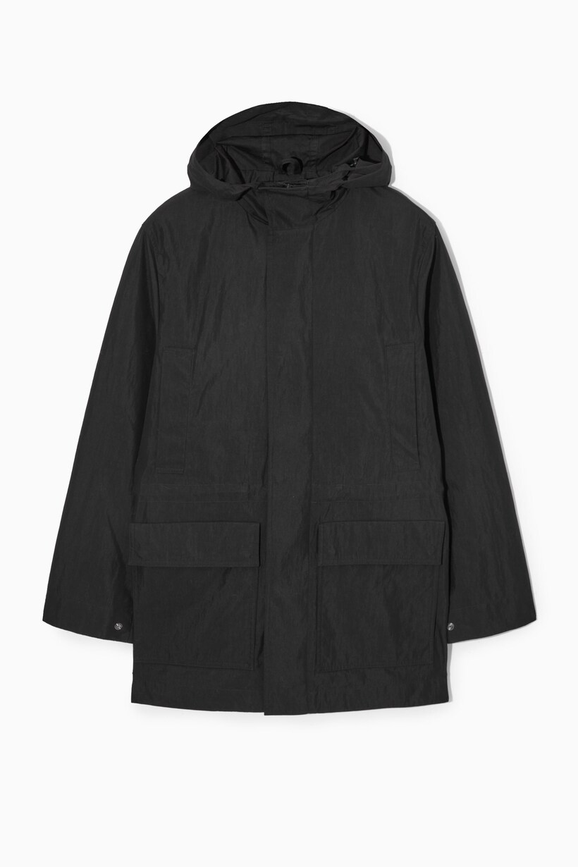 HOODED NYLON PARKA - BLACK 