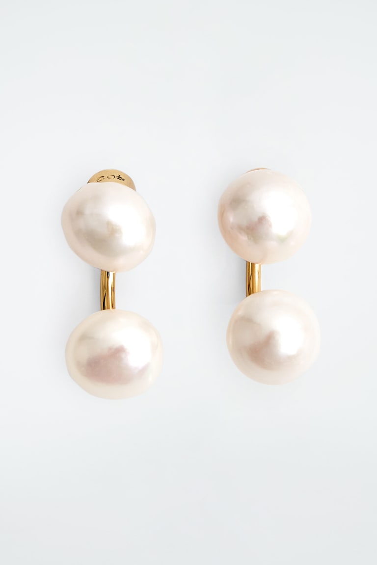 GOLD COIN STUD FRESH WATER PEARL DROP EARRING